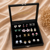 Velvet-lined earring organiser box with 12 curated earring pairs