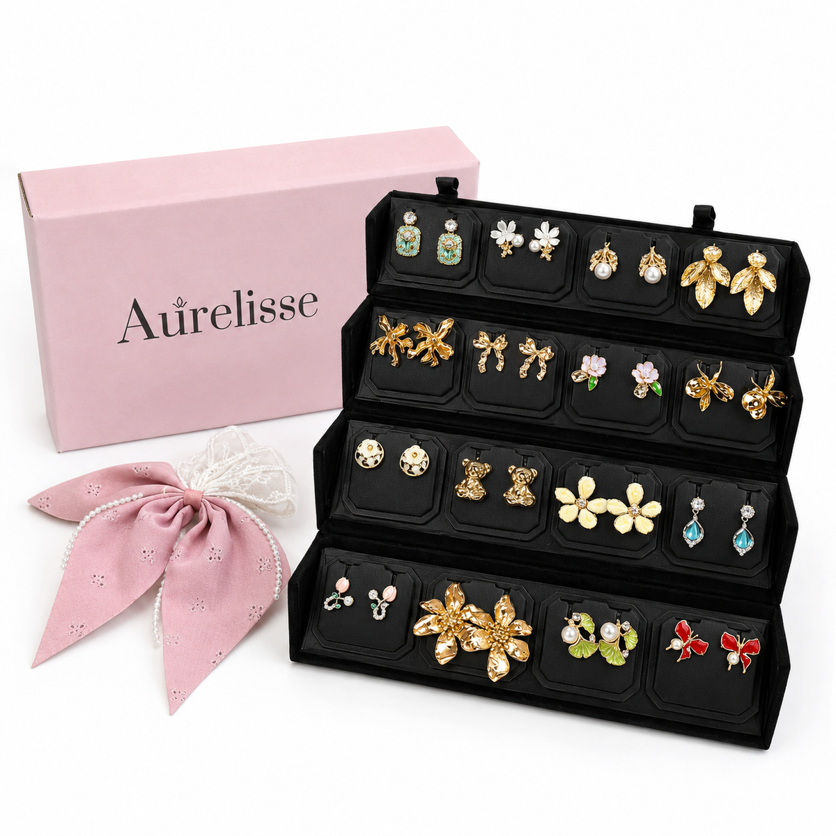 Aurelisse premium black earring organiser jewellery storage case, gift for women